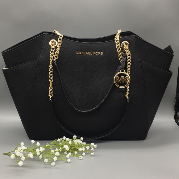 MICHAEL KORS LG CHAIN SHOULDER TOTE BLACK NWT - Picture 2 of 16